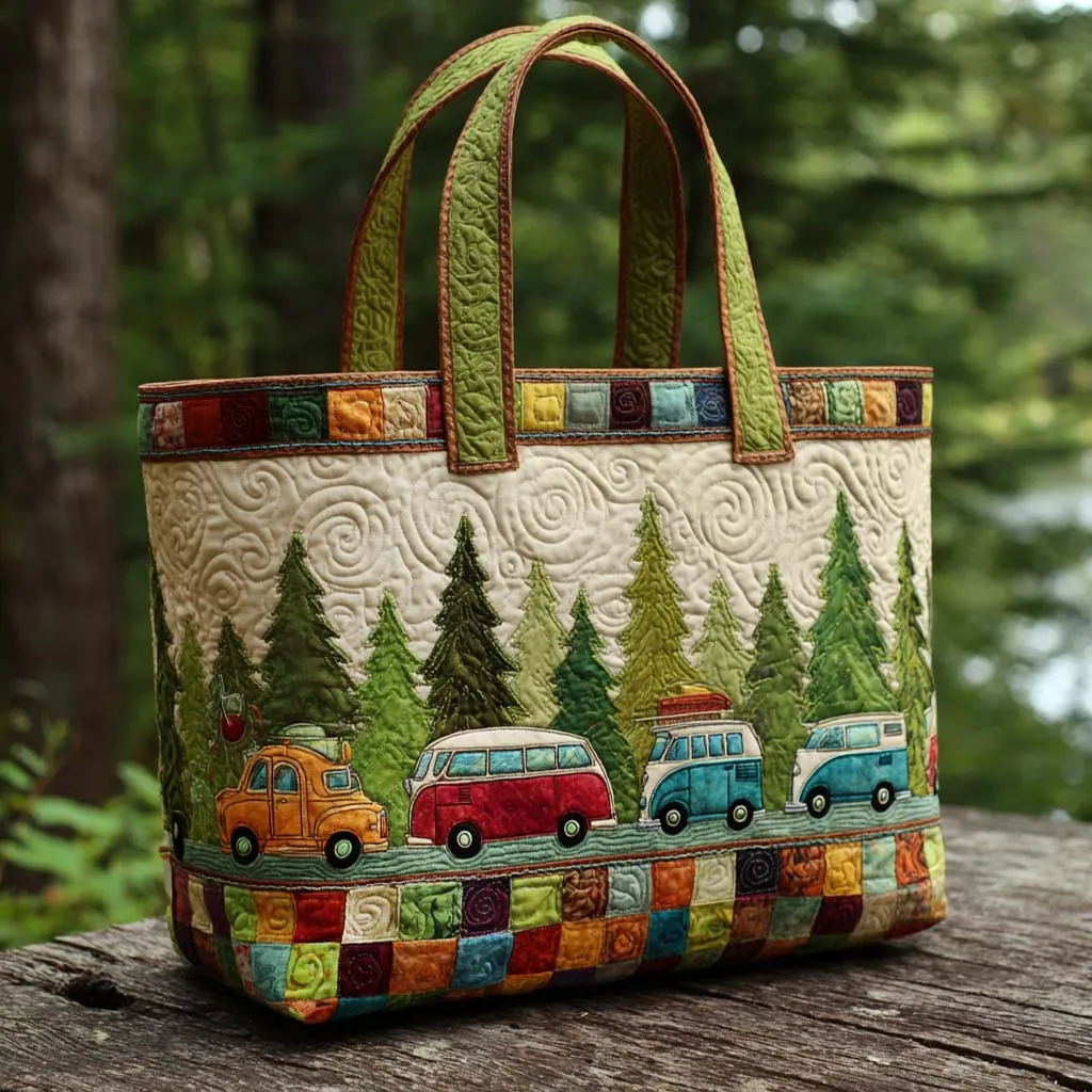 Camping Quilted Tote Bag