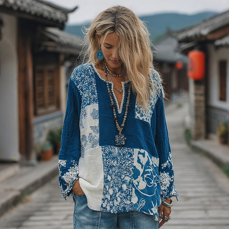 Japanese Style Floral Patchwork Pattern Cozy Top