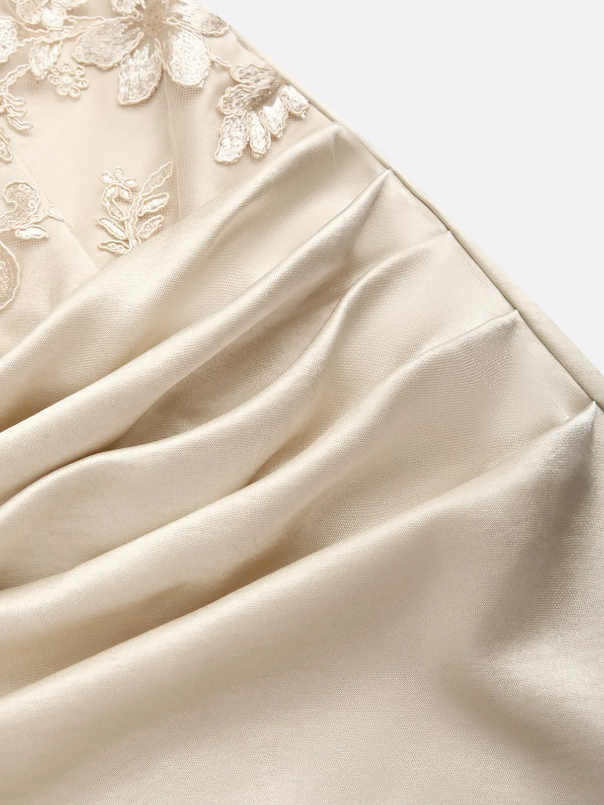 Champagne Jacquard Satin Strapless Sleeveless Mermaid Gown