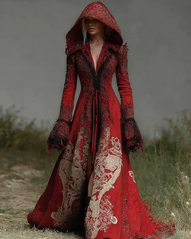 Bohemian style gradient lace embroidered hooded Evening Dress d90c