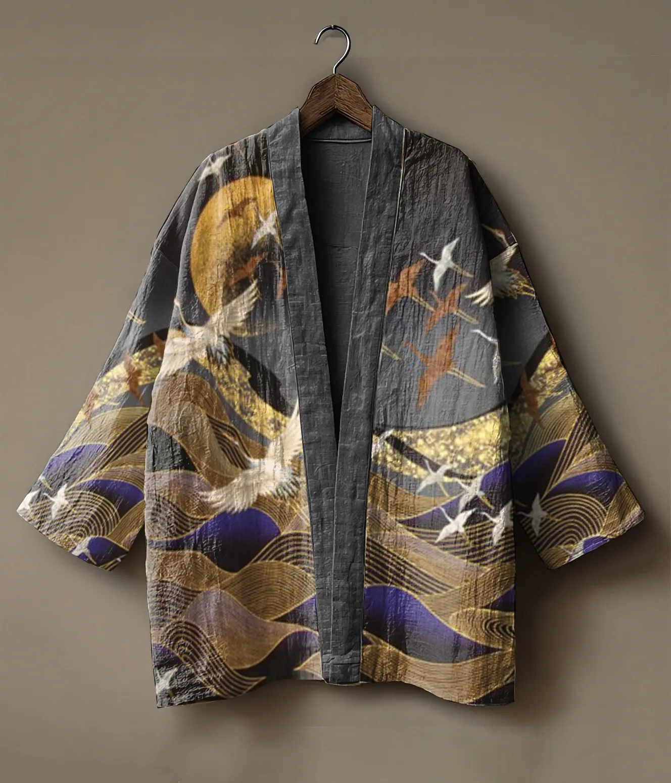 Abstract print embroidered linen cardigan kimono