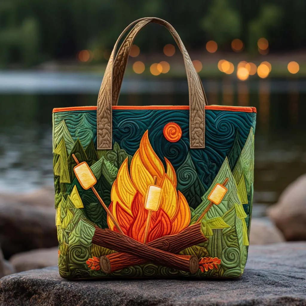 Camping Quilted Tote Bag