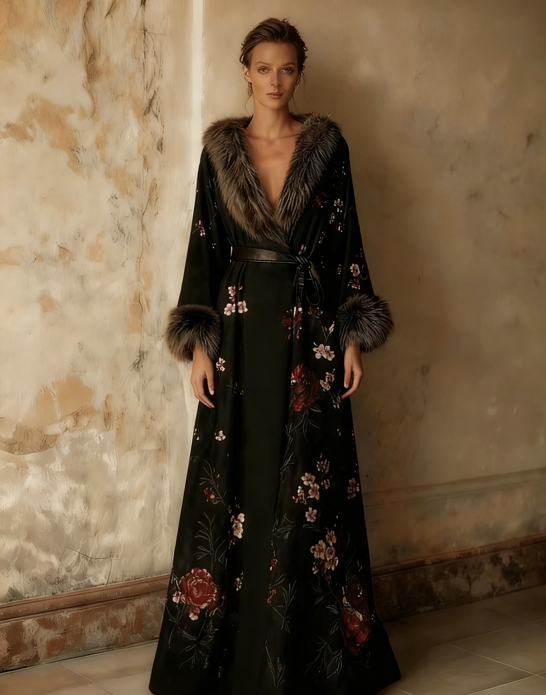 Women's Autumn and Winter Cotton Velvet Blended Robe (With Belt)