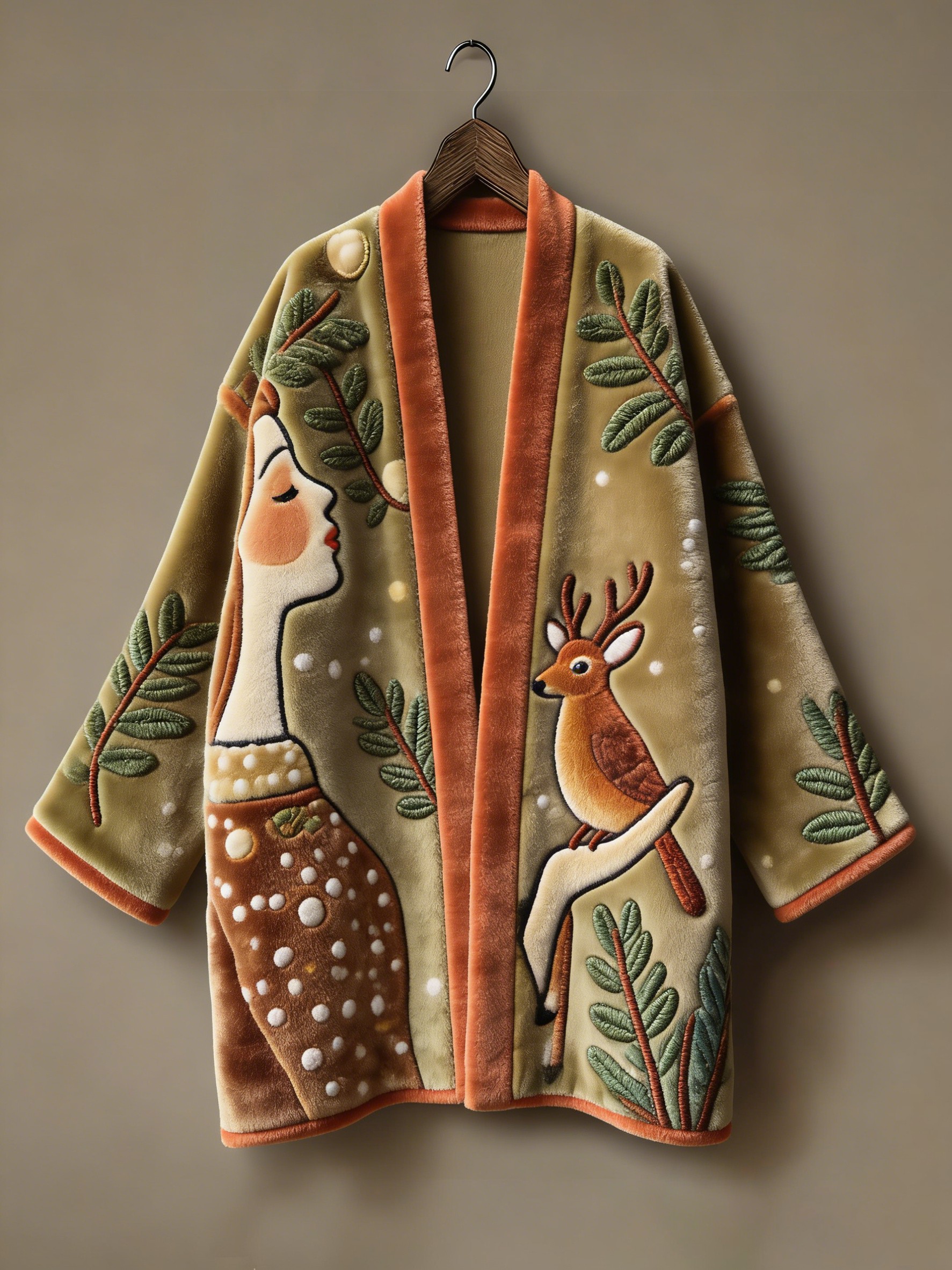 Winter warmest flannel printed and embroidered pattern kimono cardigan