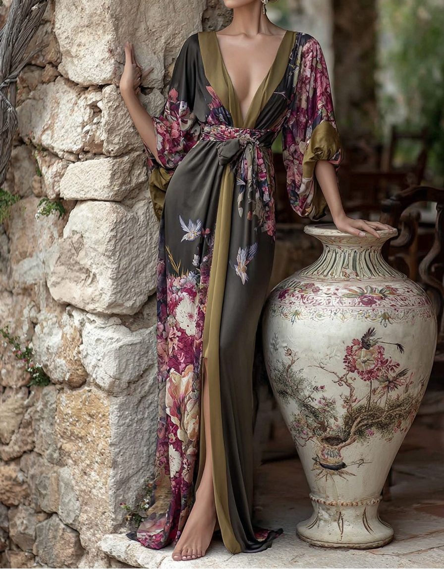 Elegant Vintage Printed Robe