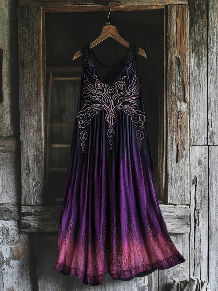 Women's Vintage Viking Tree Of Life Printed Cotton And Dress