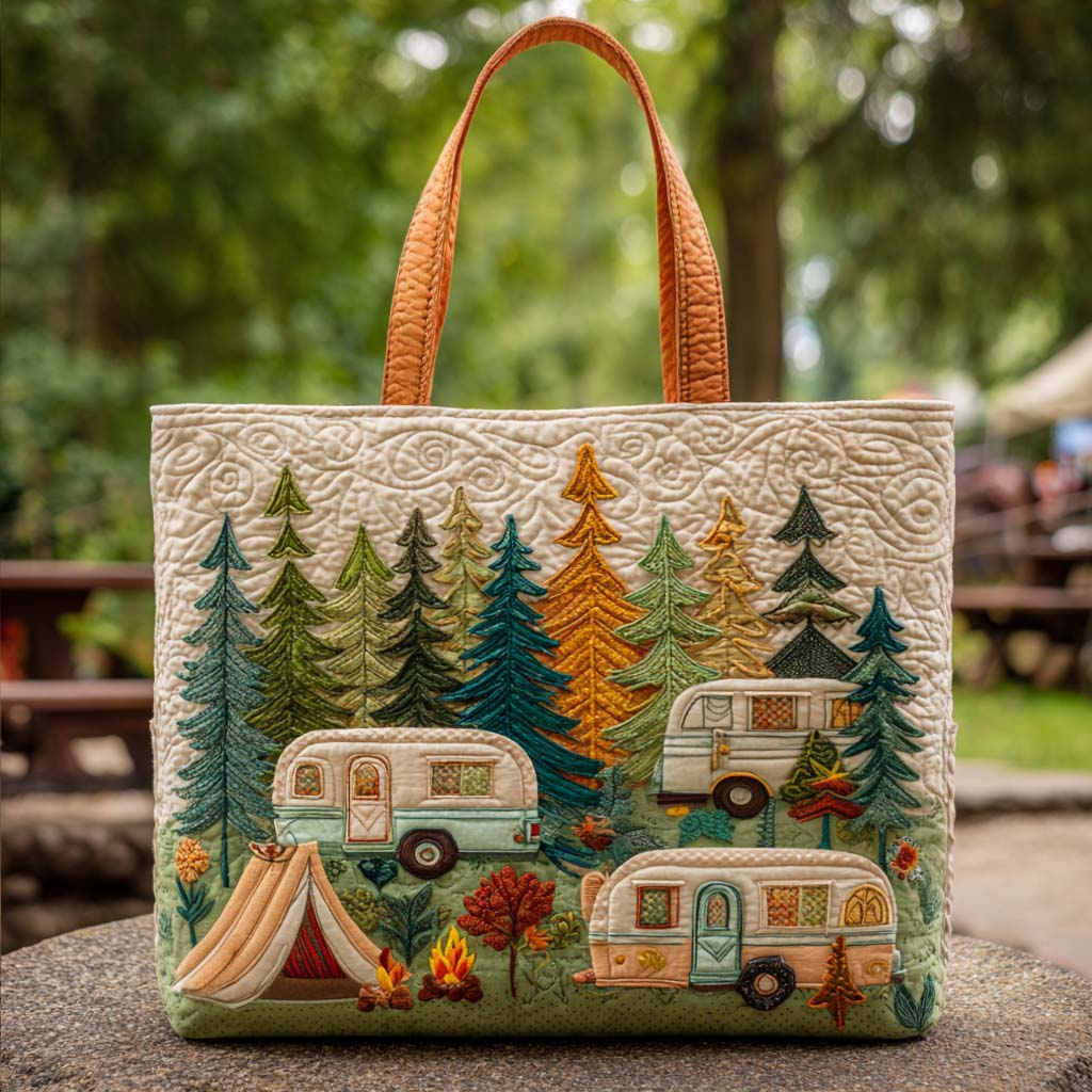 Camping Quilted Tote Bag