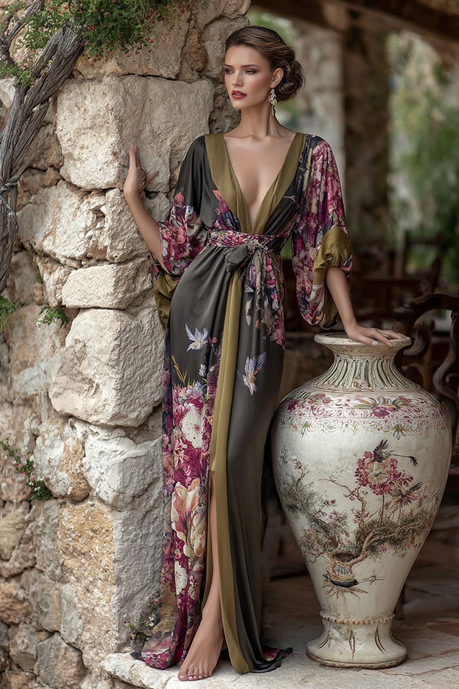 Elegant Vintage Printed Robe