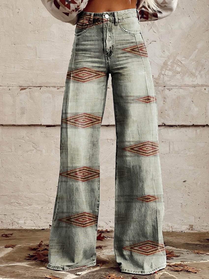 Ethnic Pattern Print Casual Wide-Leg Pants