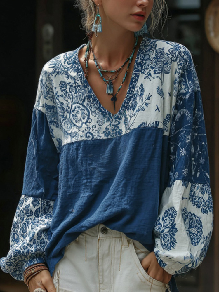 Japanese-style Floral Pattern Comfortable Top
