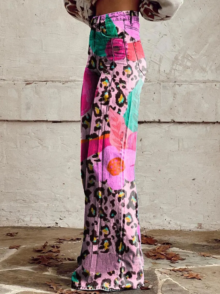 Leopard Print Casual Wide-Leg Pants