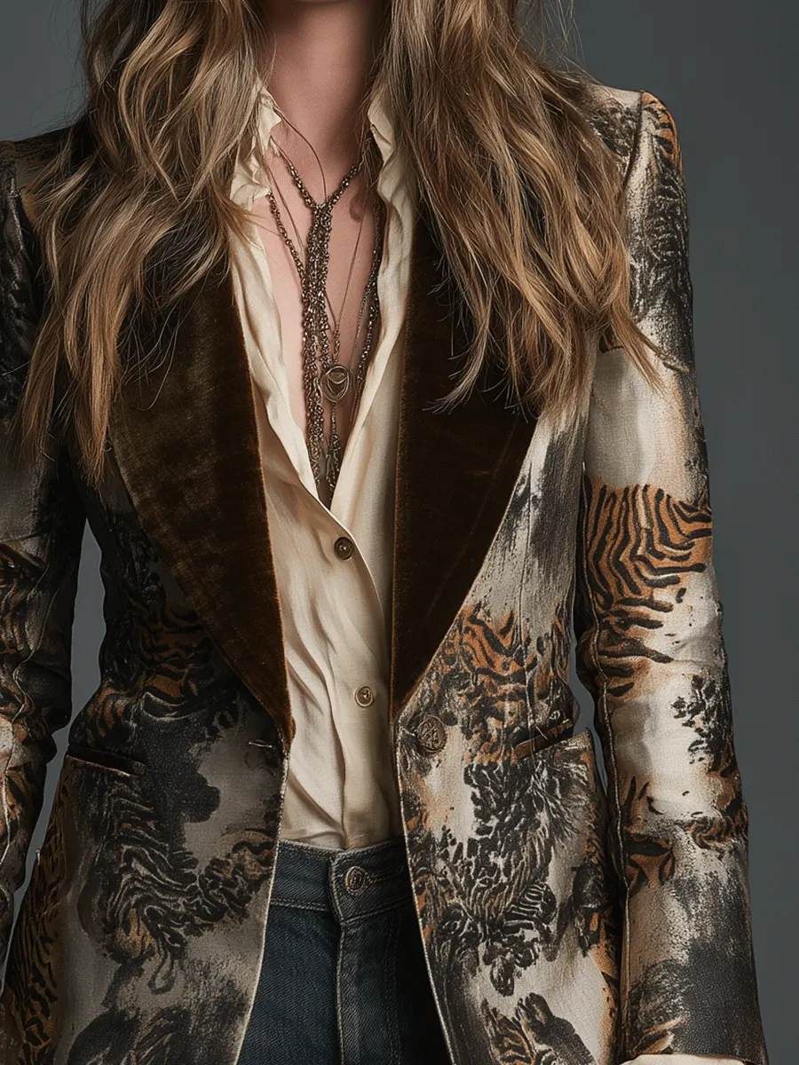 Baroque Velvet Jacquard Bronze Pattern Blazer