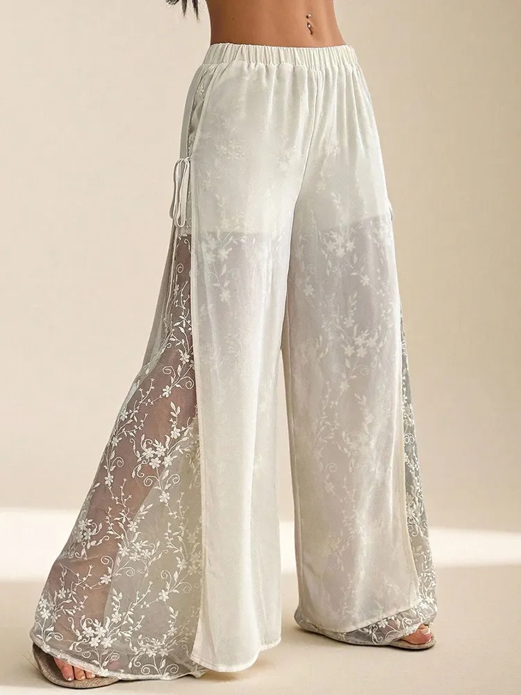 Women's Floral Lace Embroidery Art Pants