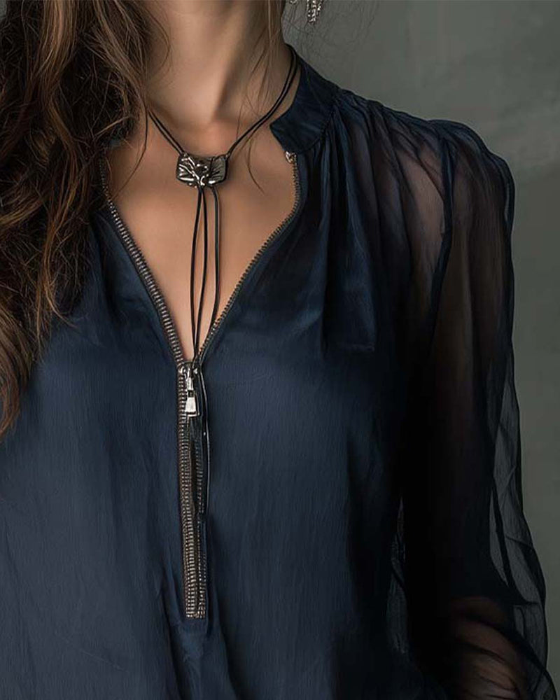 Half-Zip Blouse Long-Sleeve Knit