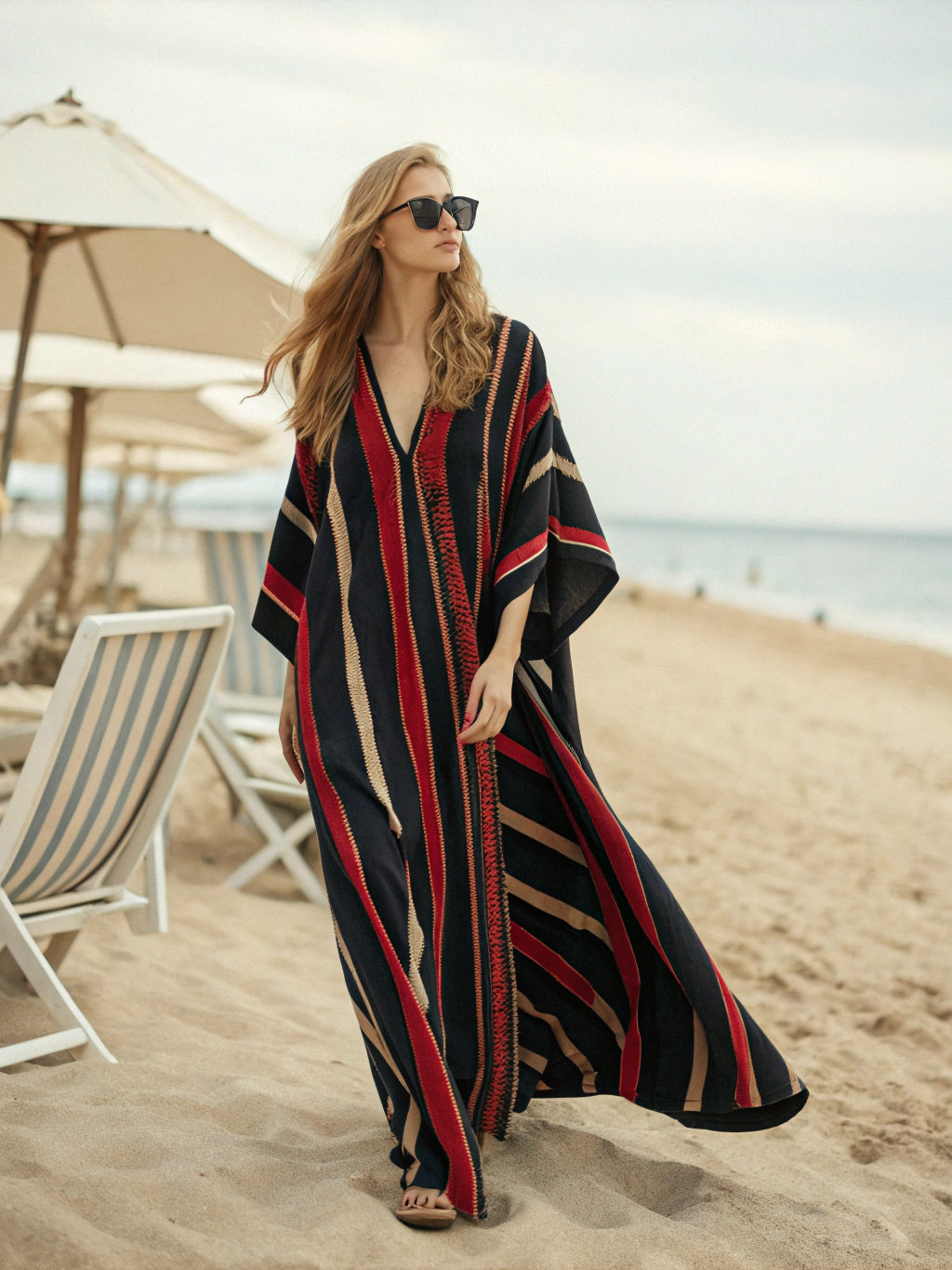 Cotton & Linen Long Sleeve Kaftan Maxi Dress