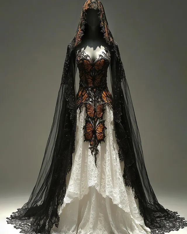 Bohemian style dead leaf butterfly lace embroidery patchwork Evening Dress 92f7