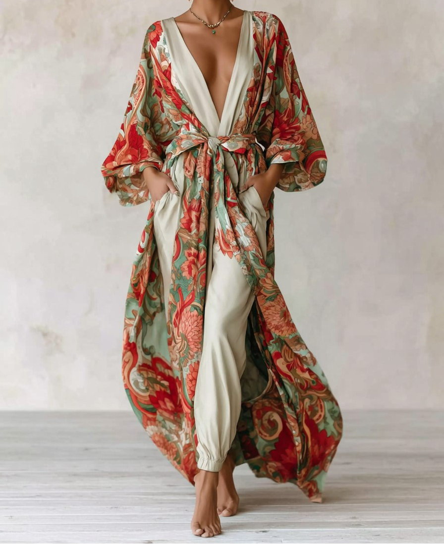 Elegant Vintage Printed Robe