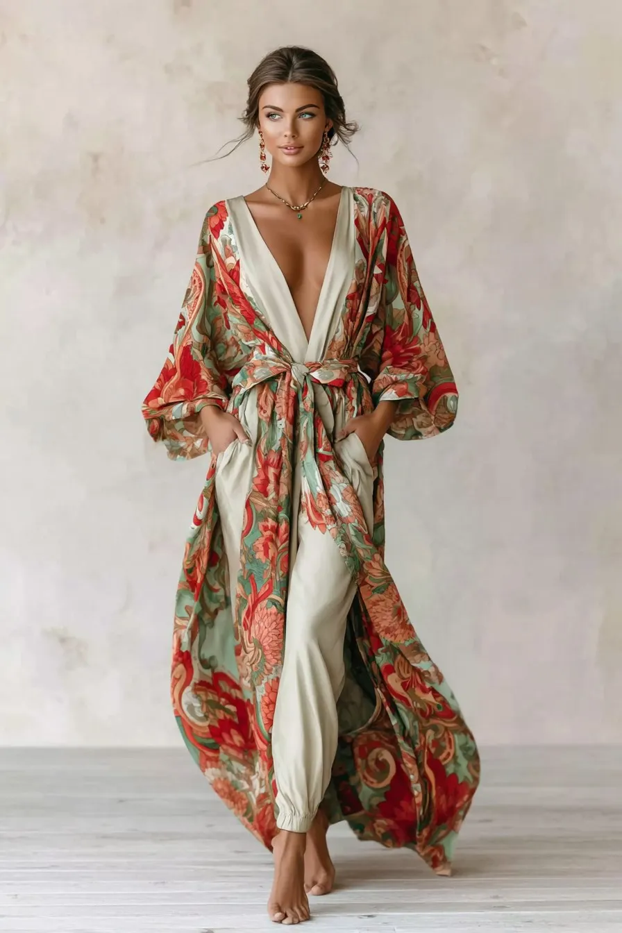 Elegant Vintage Printed Robe