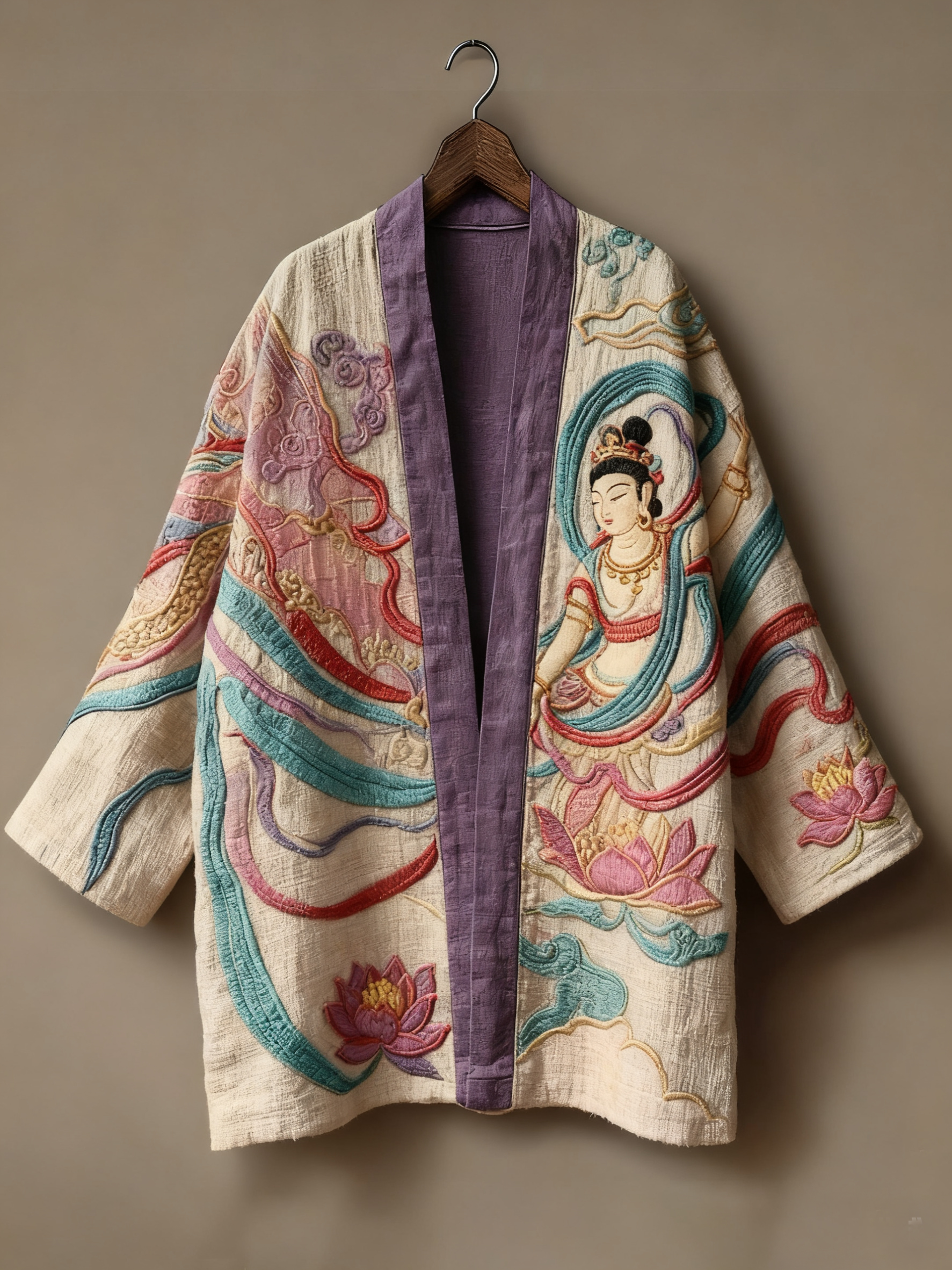 Oriental art landscape painting three-dimensional embroidery linen kimono cardigan