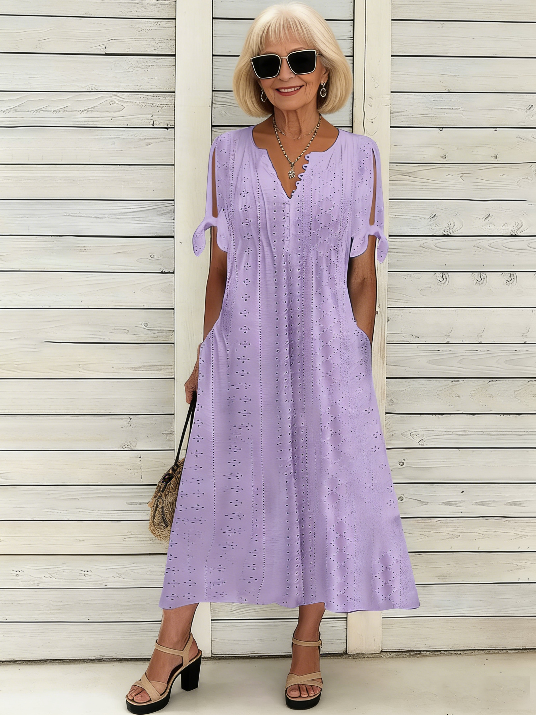 V-Neck Relaxed Midi Dress
