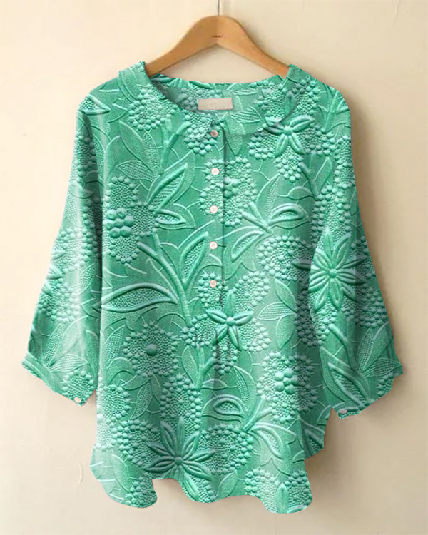 Vintage Floral Print Long Sleeve Peter Pan Collar Shirt