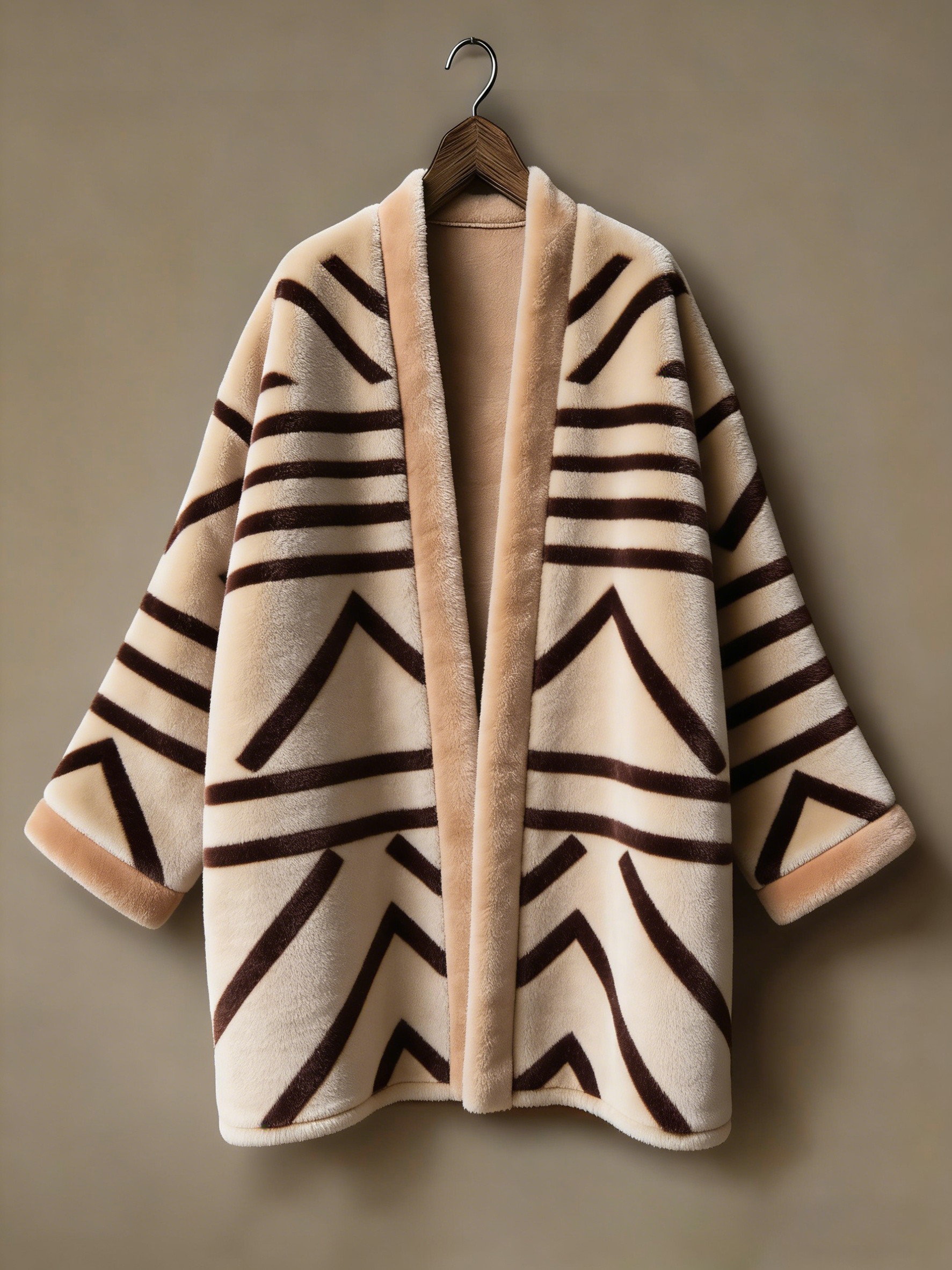 Flannel embroidered printed medium and long kimono cardigan