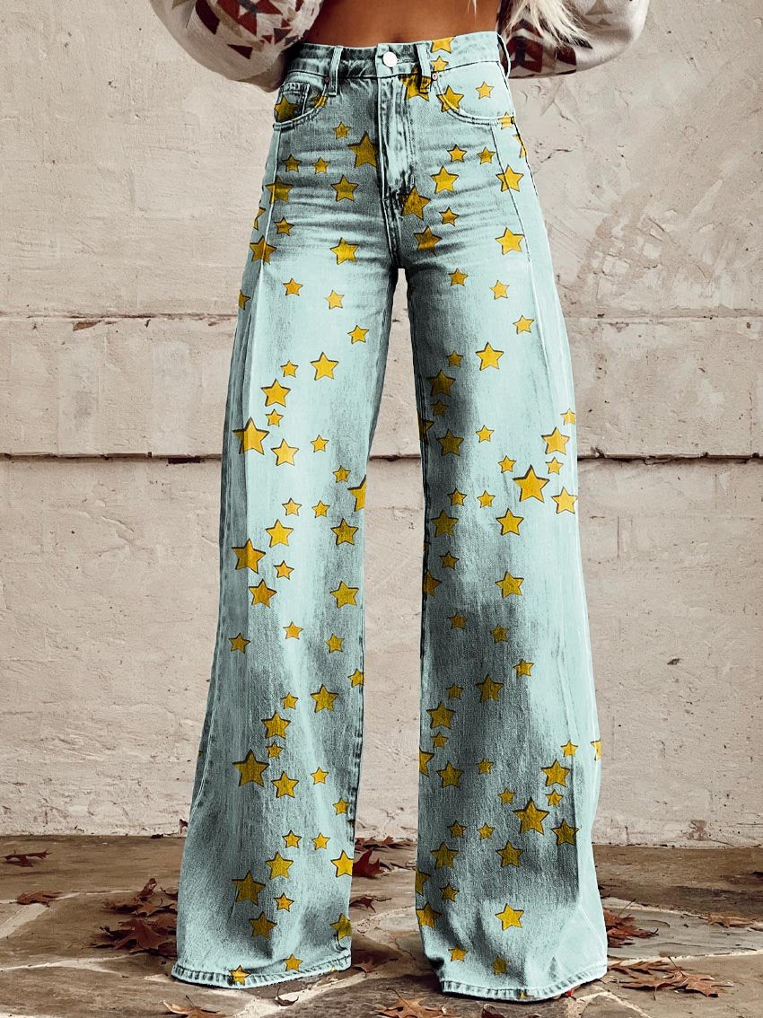 Star Print Casual Wide-Leg Pants