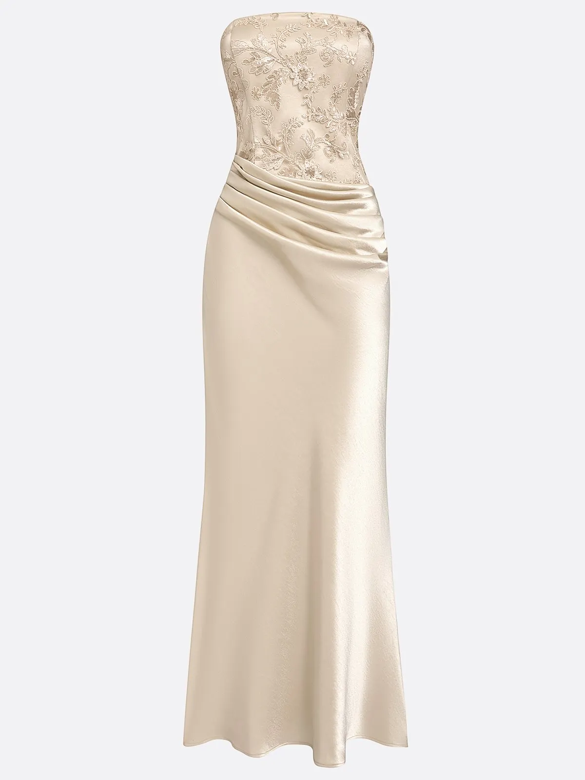 Champagne Jacquard Satin Strapless Sleeveless Mermaid Gown