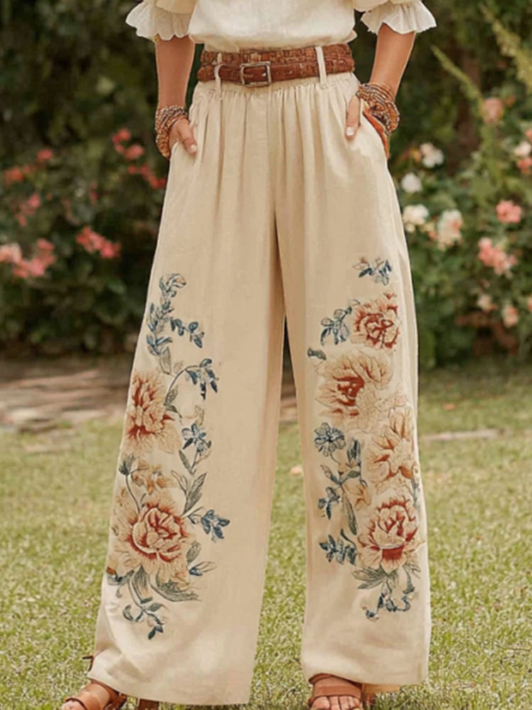 Women's Retro Bohemian Floral Patchwork Casual Trousers