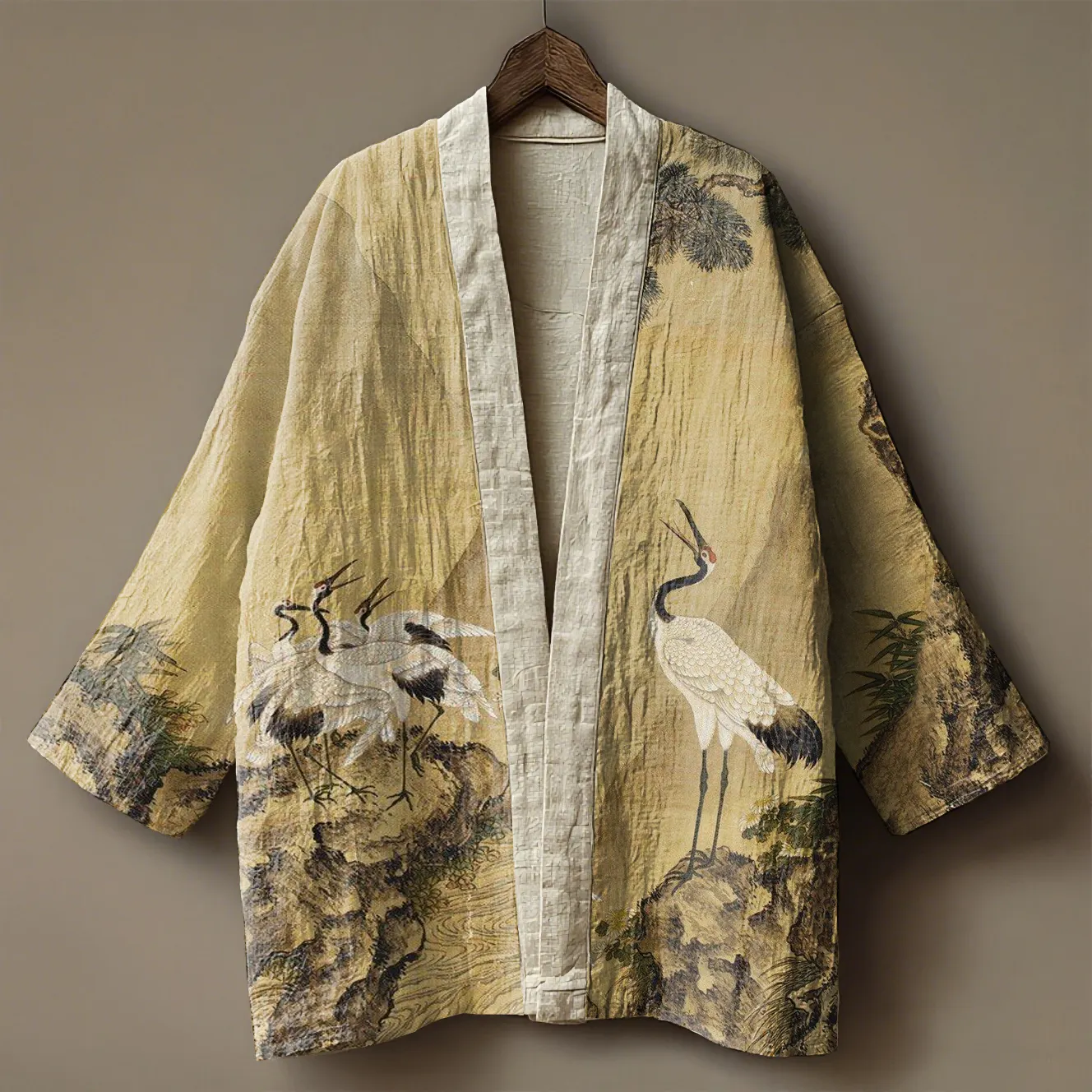 Japanese Art Print Linen Kimono Cardigan