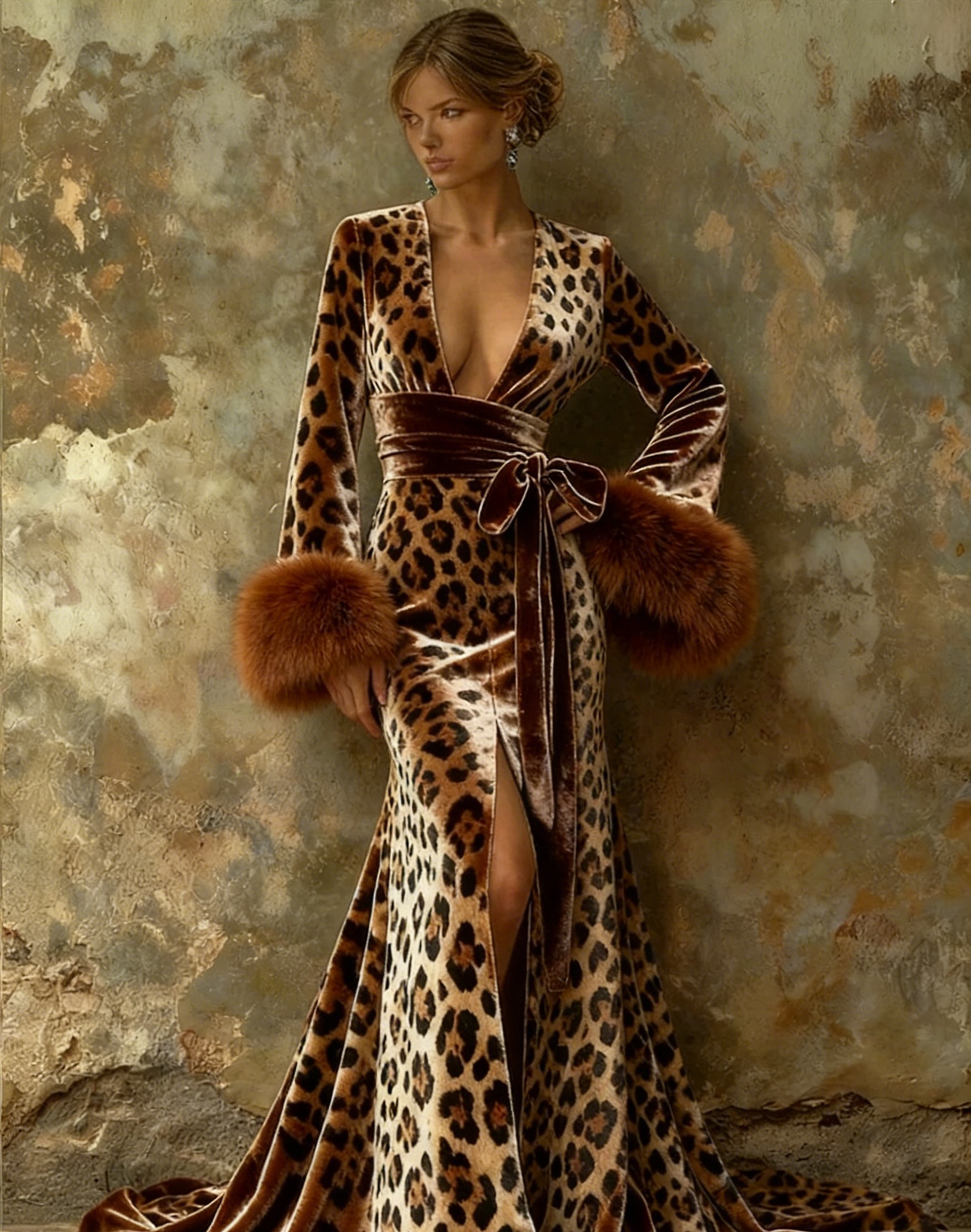 Artistic floral print plush kimono robe, autumn/winter long robe with sash.