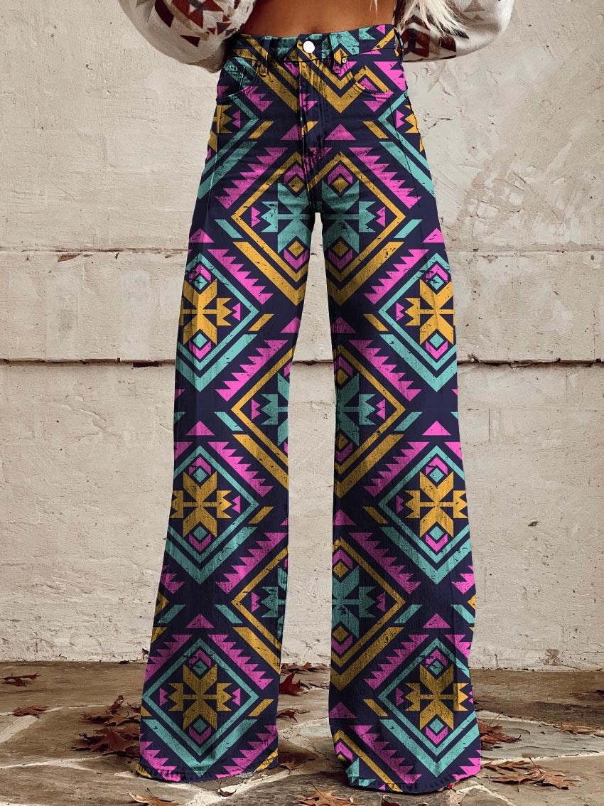 Aztec Print Casual Wide-Leg Pants