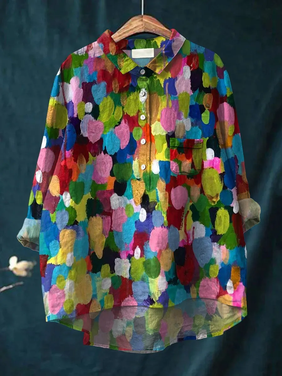 Colorful Painting Art Print Casual Cotton & Linen Shirt