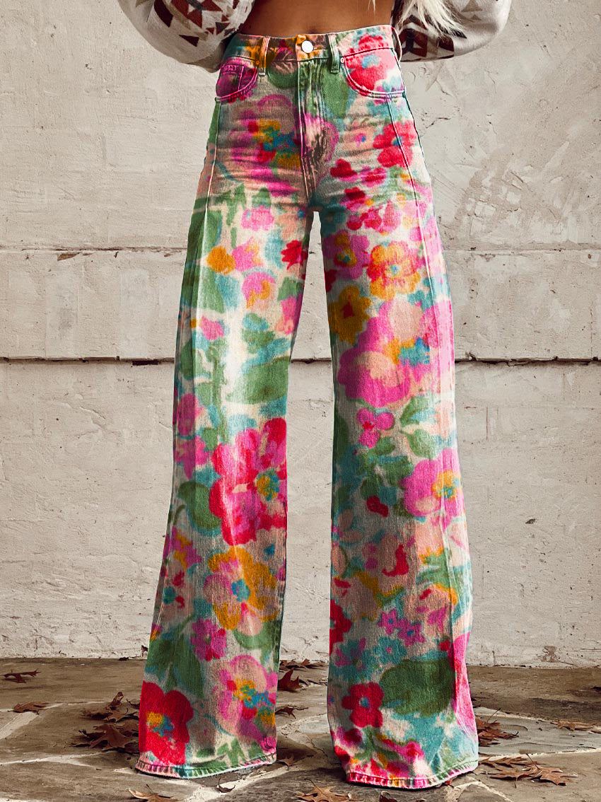 Floral Print Casual Wide-Leg Pants