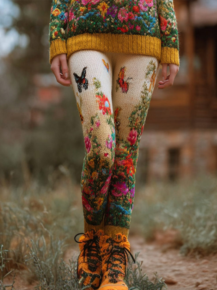 Secret Garden Retro Women's Knitted Tight-fitting Leggings