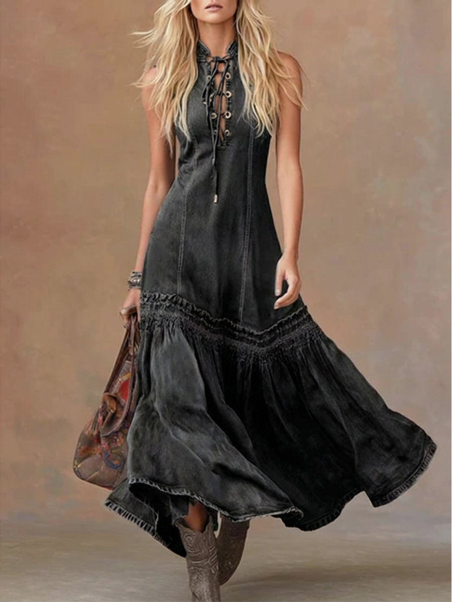 Casual Sleeveless Denim Fishtail Dress