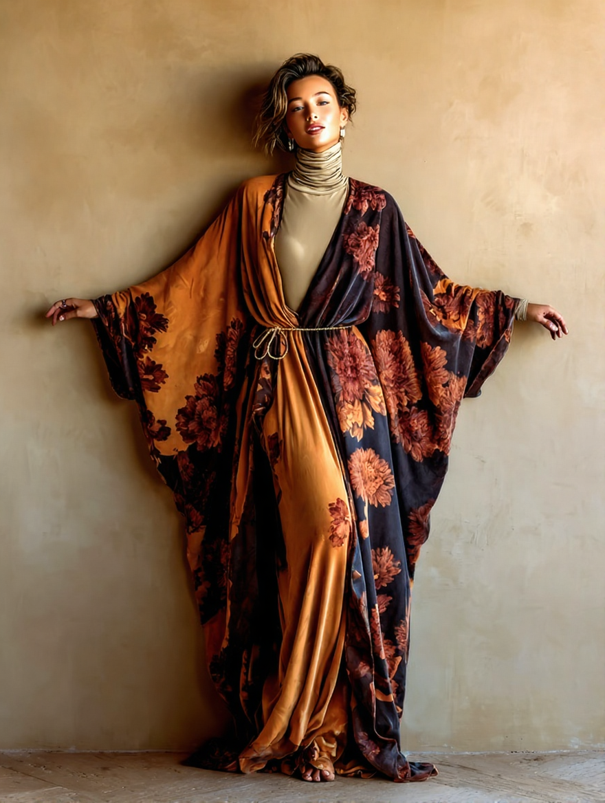 Velvet Vintage Printed Cardigan Gown