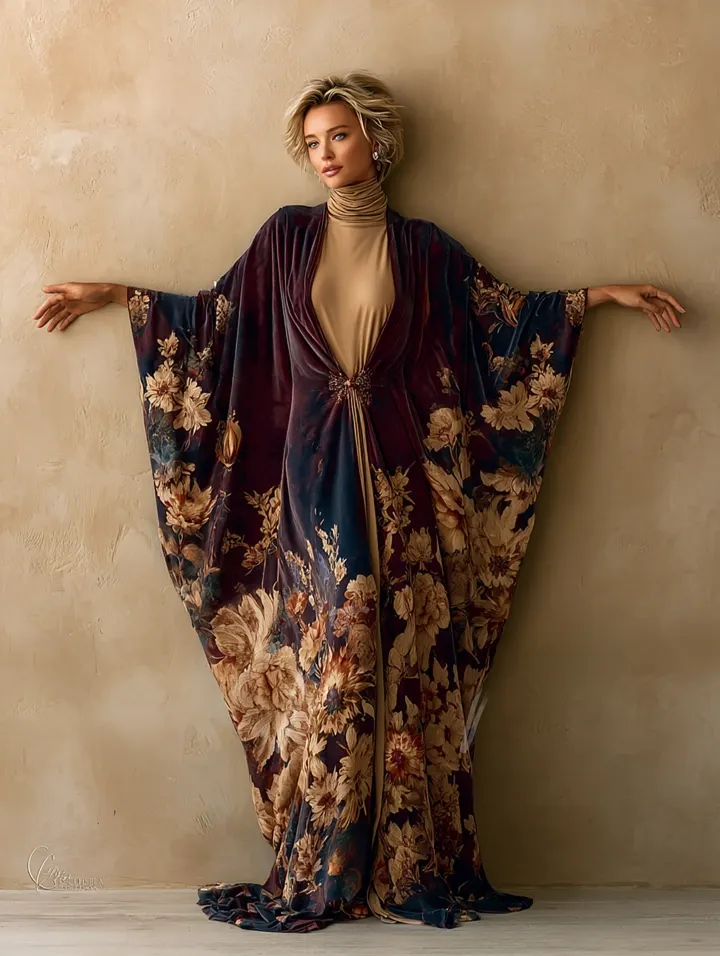 Velvet Vintage Printed Cardigan Gown