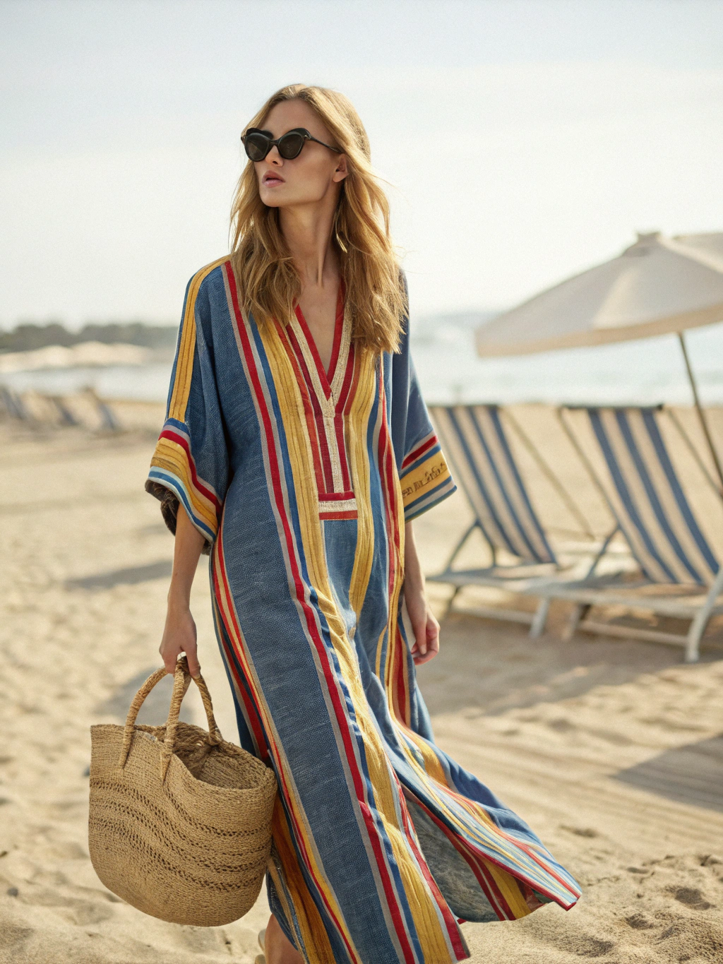Contton & Linen Long-Sleeve Kaftan Maxi Dress