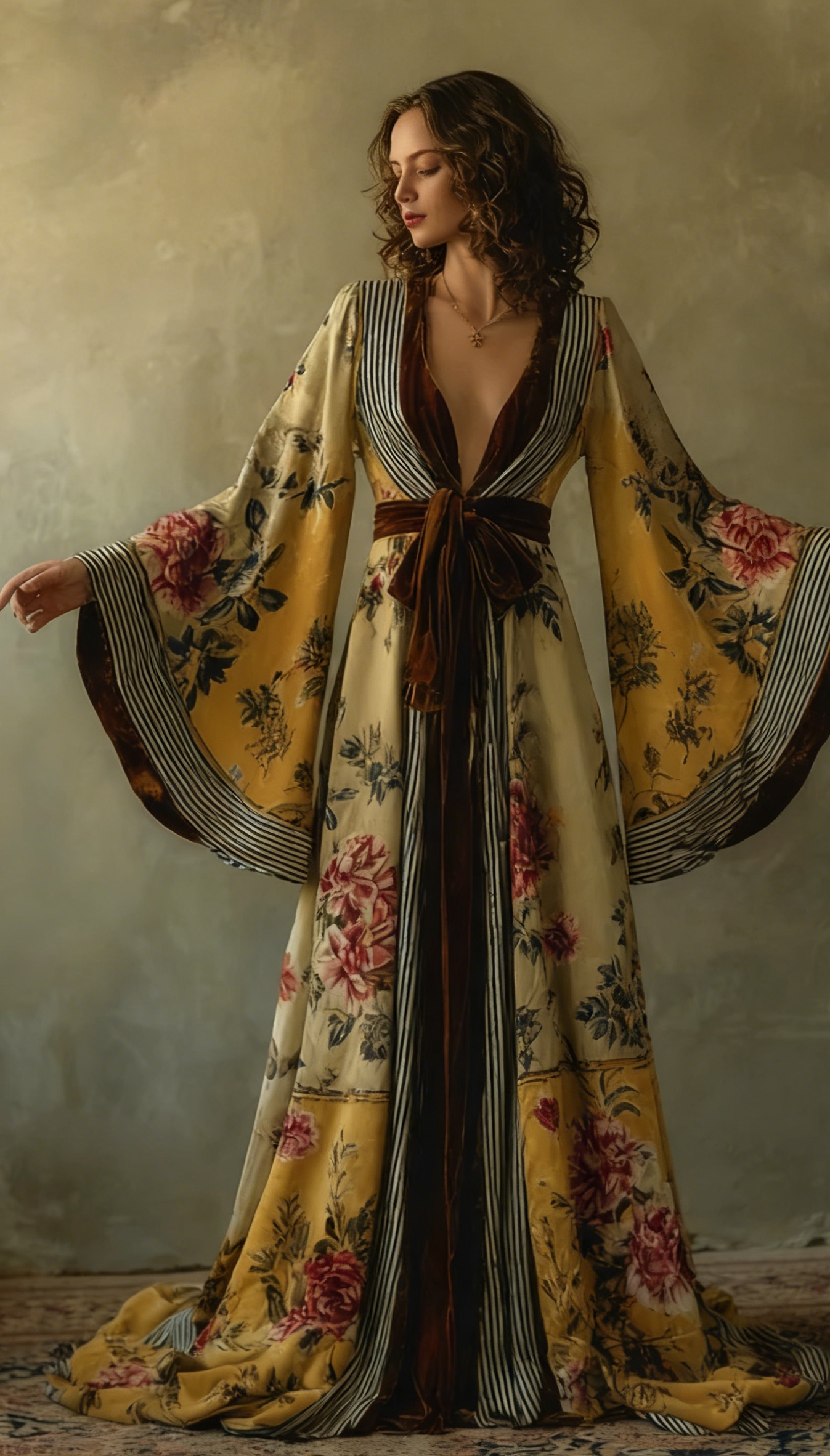 Elegant autumn/winter vintage floral style velvet robe (with belt)