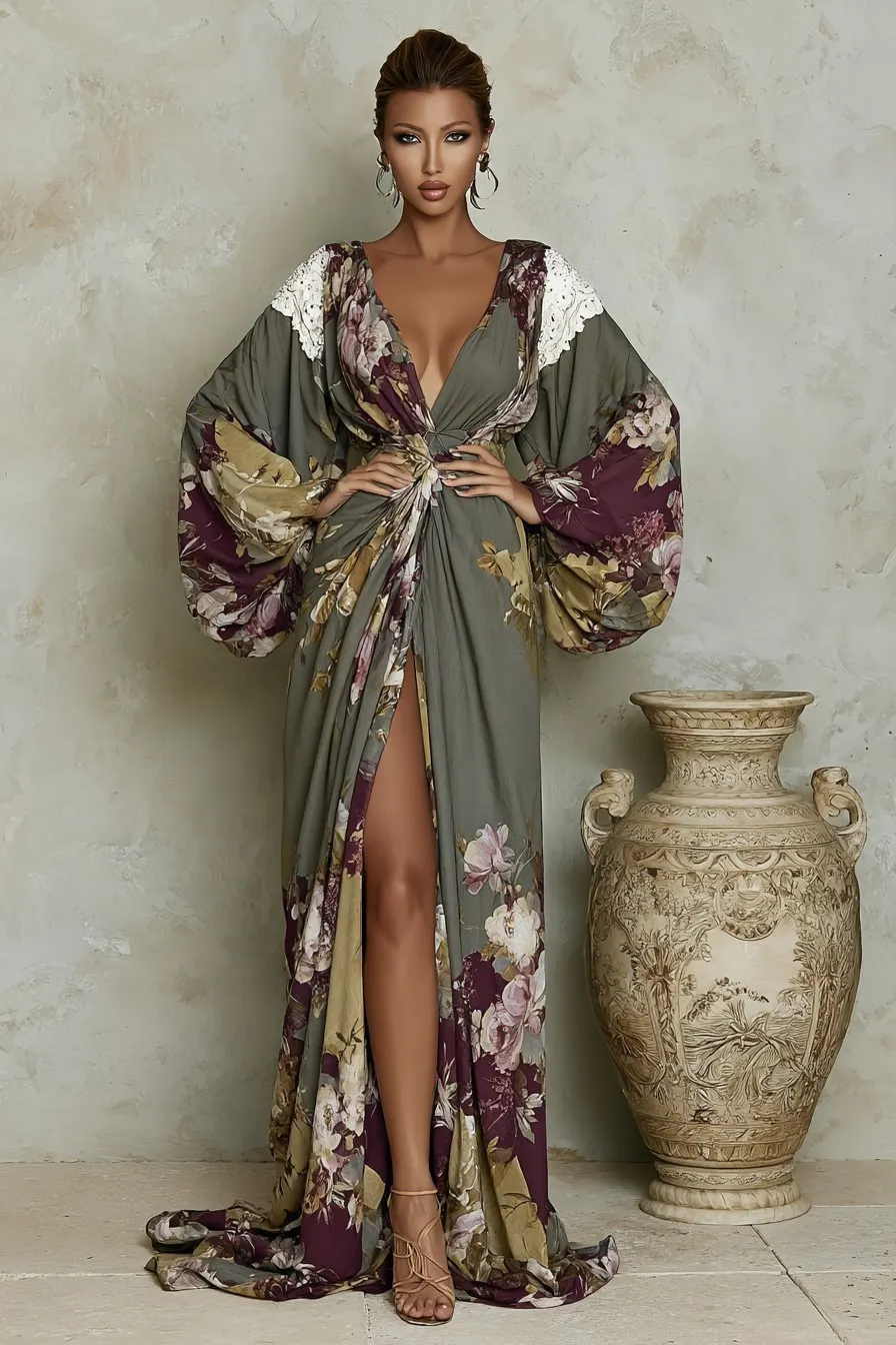 Elegant Vintage Printed Robe