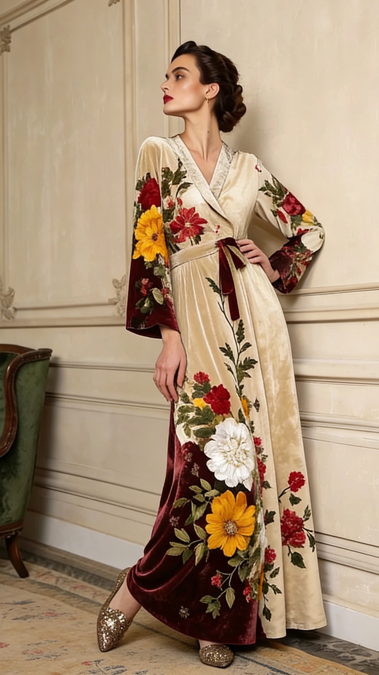 Women's Autumn and Winter Cotton Velvet Blended Robe (With Belt)