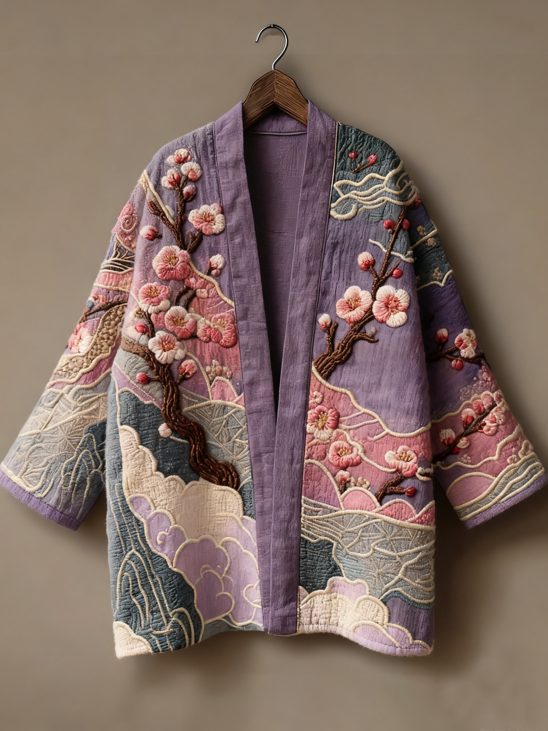 Oriental art landscape painting three-dimensional embroidery linen kimono cardigan