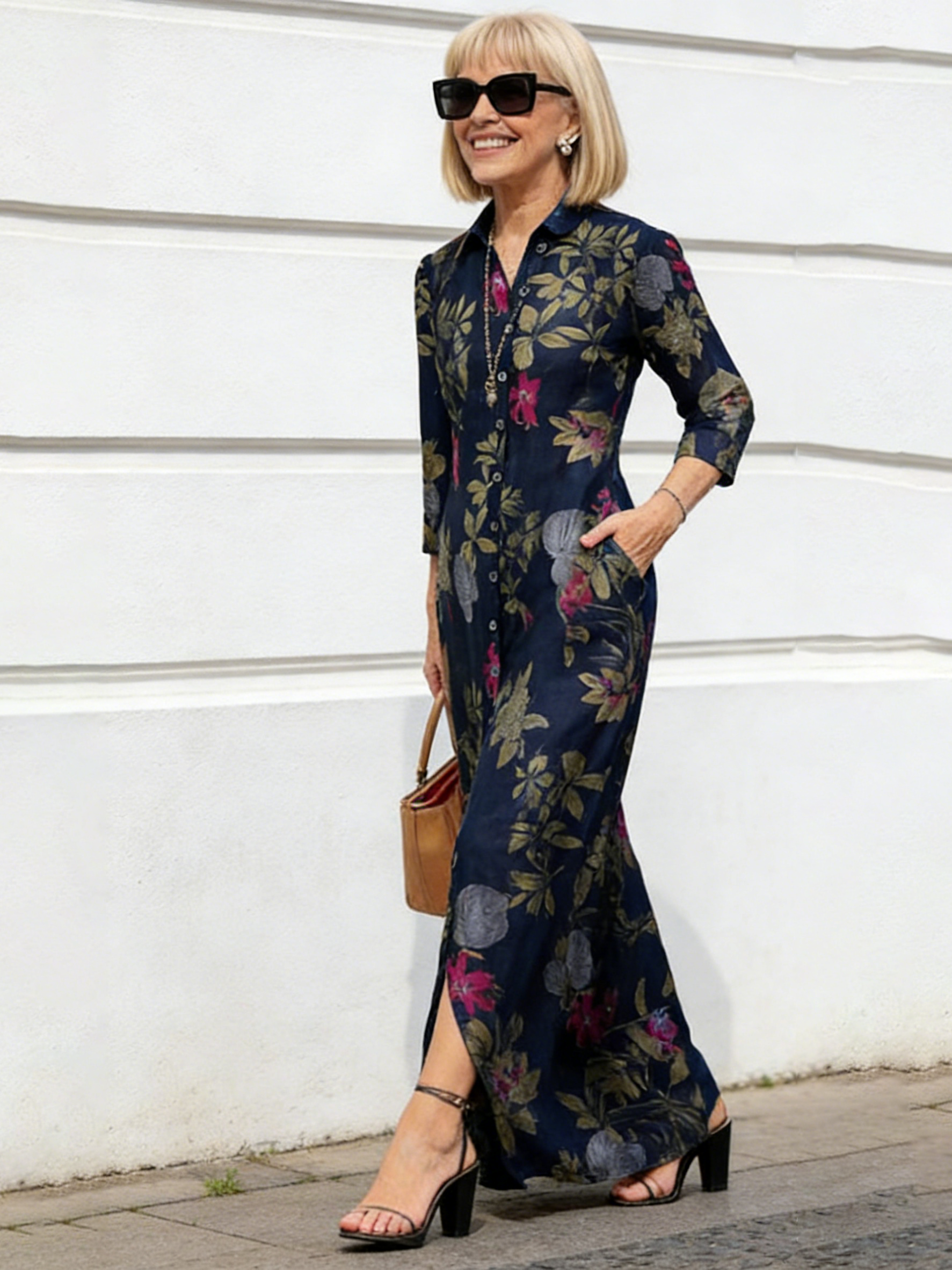Blush Floral Button-Front Maxi Dress