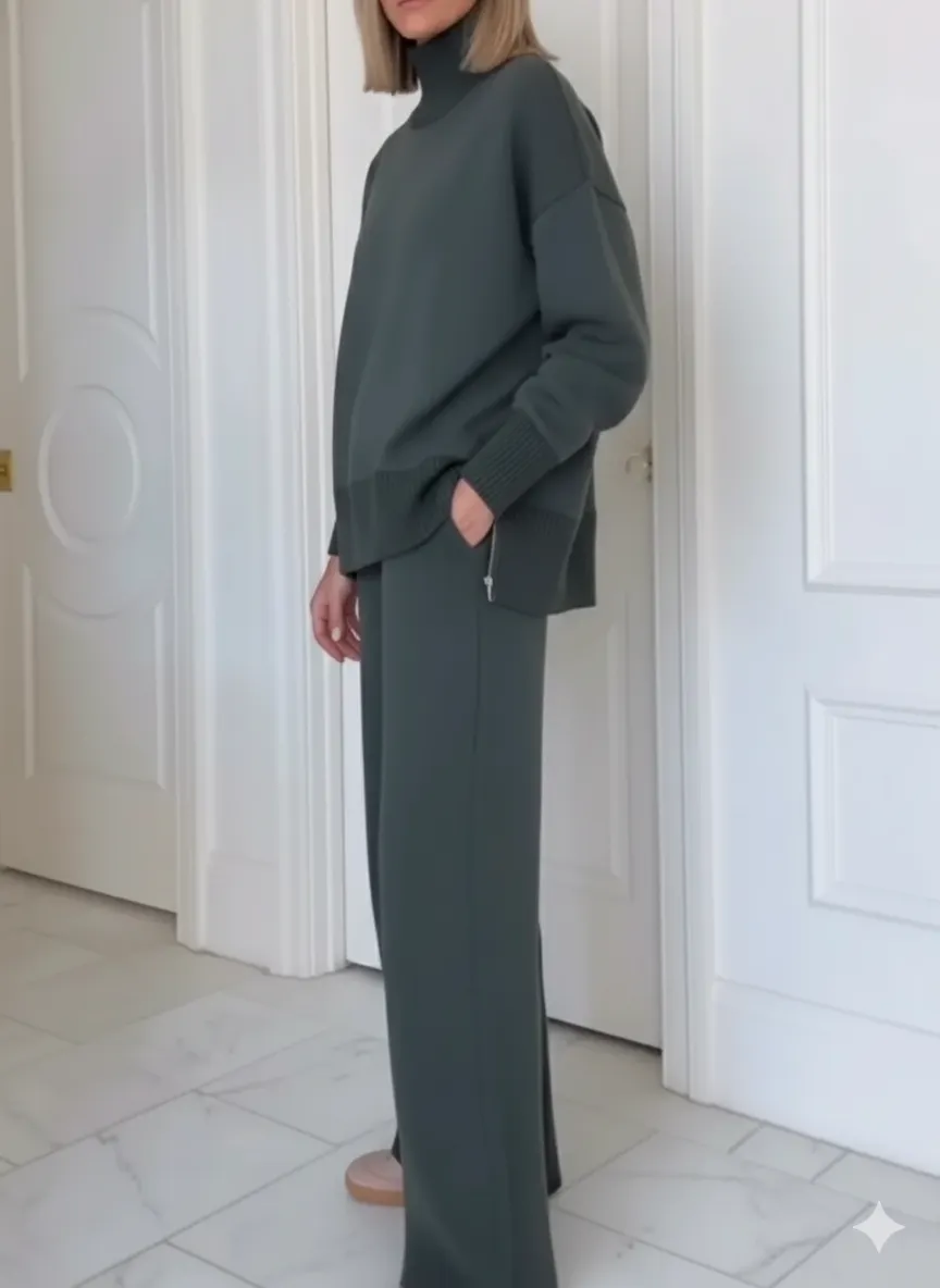 Casual Travel Stand Collar Side Zipper Top Straight Pants Two-Piece Set