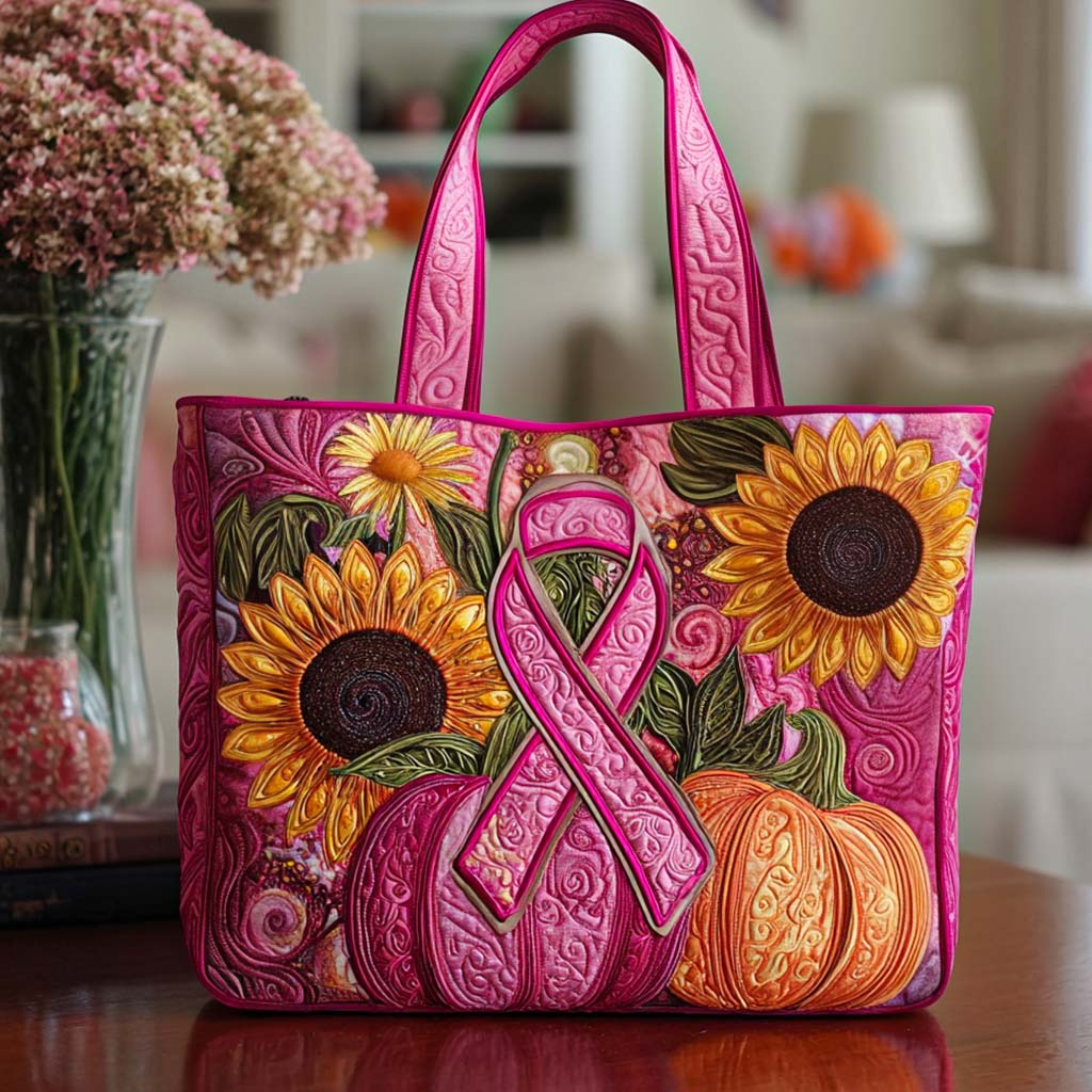 Pink Ribbon Quilted Tote Bag