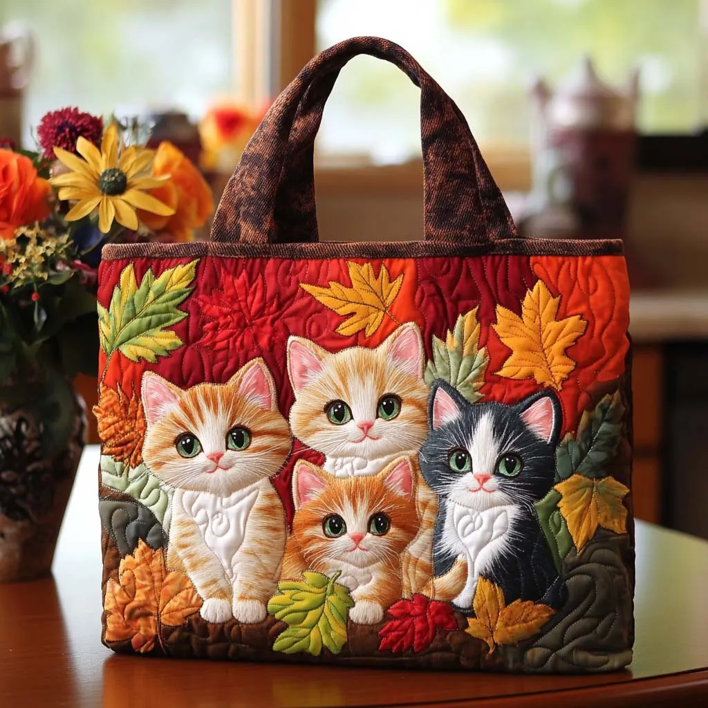 Autumn Cat Quilted Tote Bag