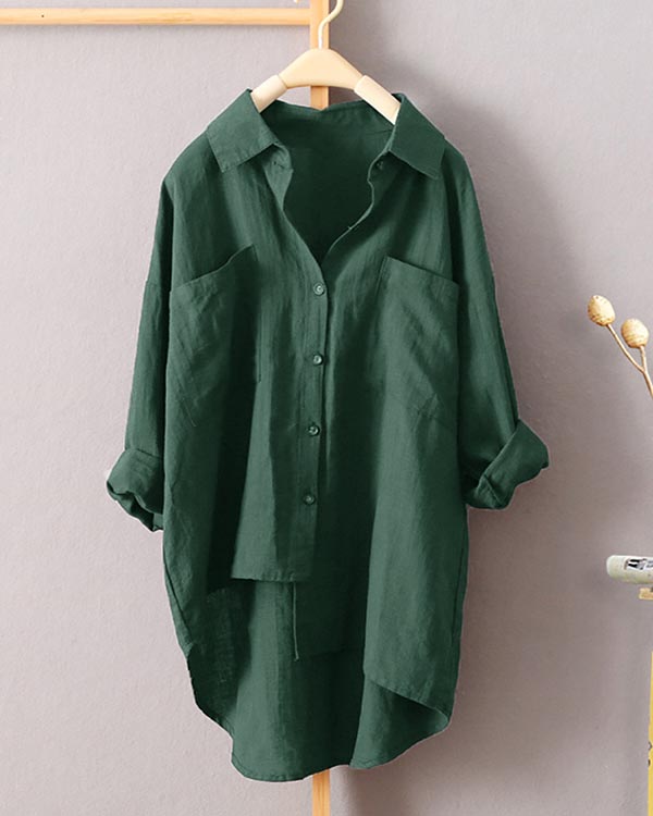 Linen Cardigan Pocket Long Sleeve Shirt Top