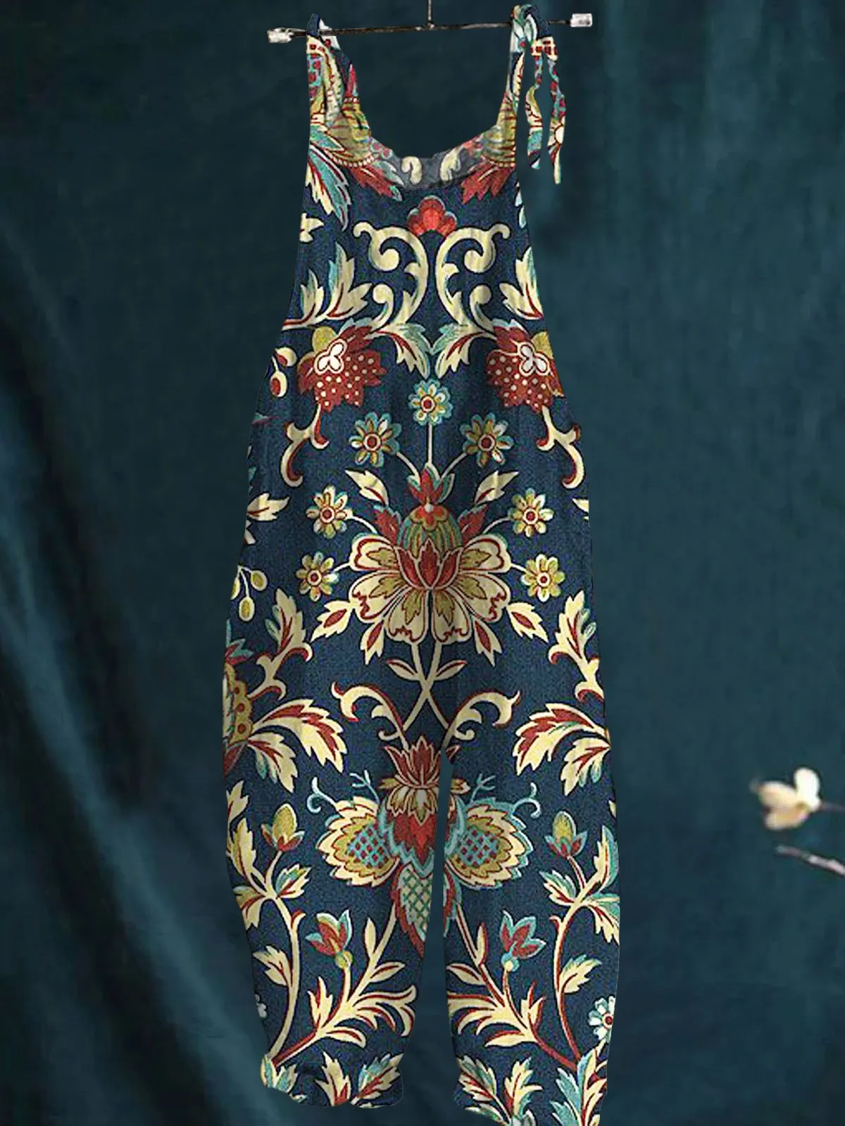 Vintage Lovely Floral Art Print Casual Wide-Leg Jumpsuit
