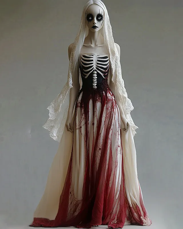 Bohemian style Skull Bloodshot Lace Evening Dress d5e9